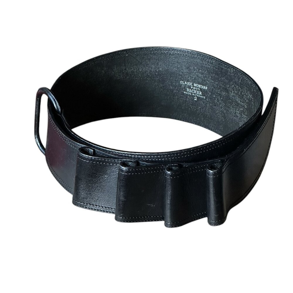 Flawless Claude Montana  Black Leather Notched Belt - Picture 6 of 8